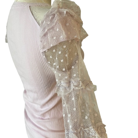 Free People light pastel purple all lace sleeve fitted spring shirt blouses - Picture 7 of 8